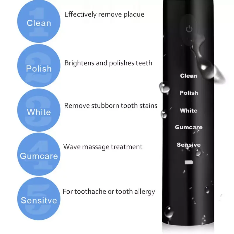 Cepillo de dientes eléctrico Ultra sónico 2022 potente, recargable por USB, lavable, blanqueador electrónico, Bru
