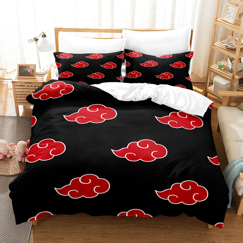Anime Naruto Akatsuki Red Cloud Set Decorative Japan Shippuden King Queen Double Twin Size Duvet Cover Set Adult Bed Accessories
