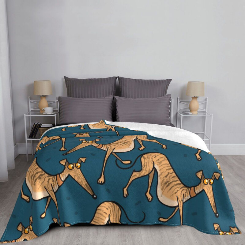 Brindle Multi Knitted Blankets Greyhound Whippet Lurcher Galgo Dog Wool Throw Blanket Bedding Couch Ultra-Soft Warm Bedspread