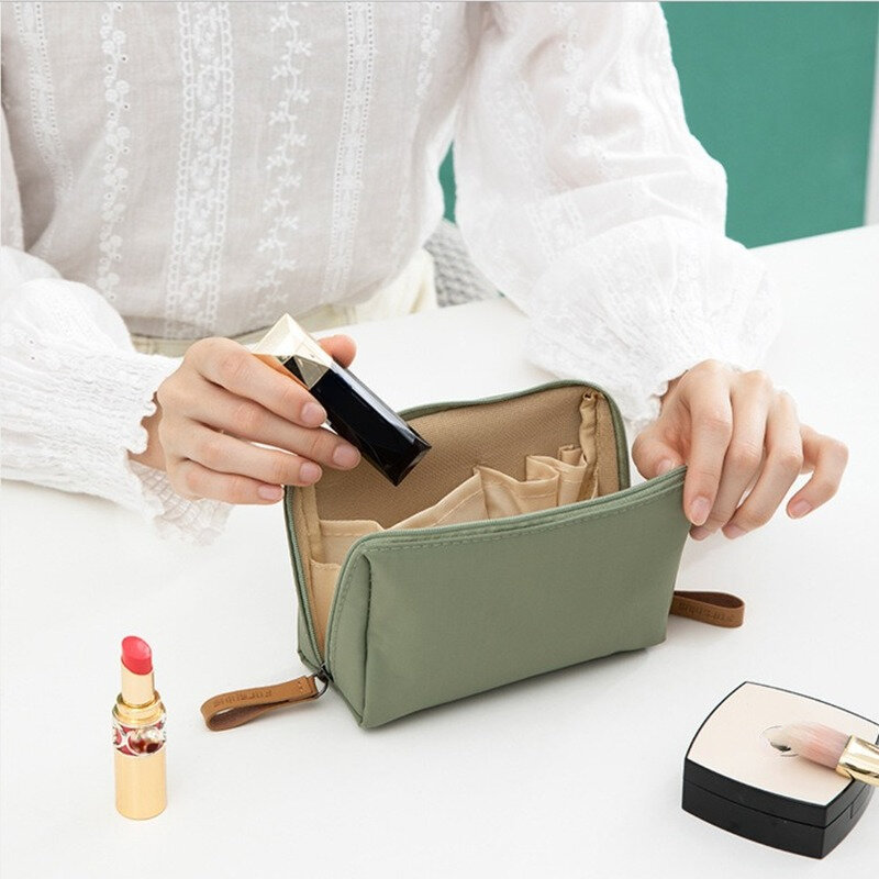 Fashion Nylon Waterproof Makeup Bag Women Casual Portable Mini Travel Organizer Cosmetic Bags Simple Solid Makeup Box