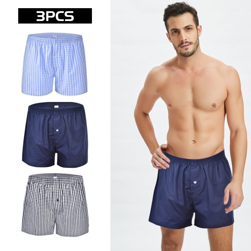 3PCS Male Homewear Panties Print Plaid Knickers Striped Briefs Men Boxer Shorts Comfort Boxers Casual Underpants Loose Underwear