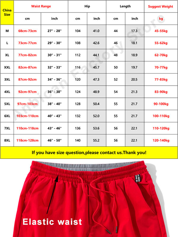 Anbican-shorts solto masculino, casual, vermelho, secagem rápida, masculino, praia, tamanho grande 5xl 6xl 7xl 8xl, verão