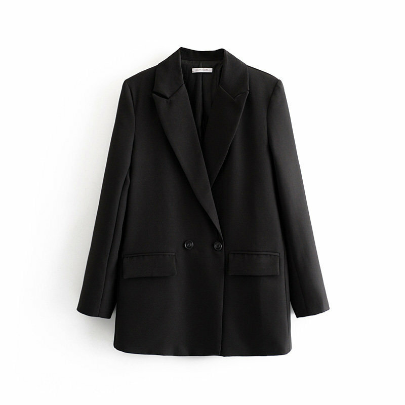 클래식 긴 소매 포켓 정장 재킷 더블 브레스트 라펠 복장 여성용, 솔리드 컬러 오피스 블레이저 코트, 겨울 패션