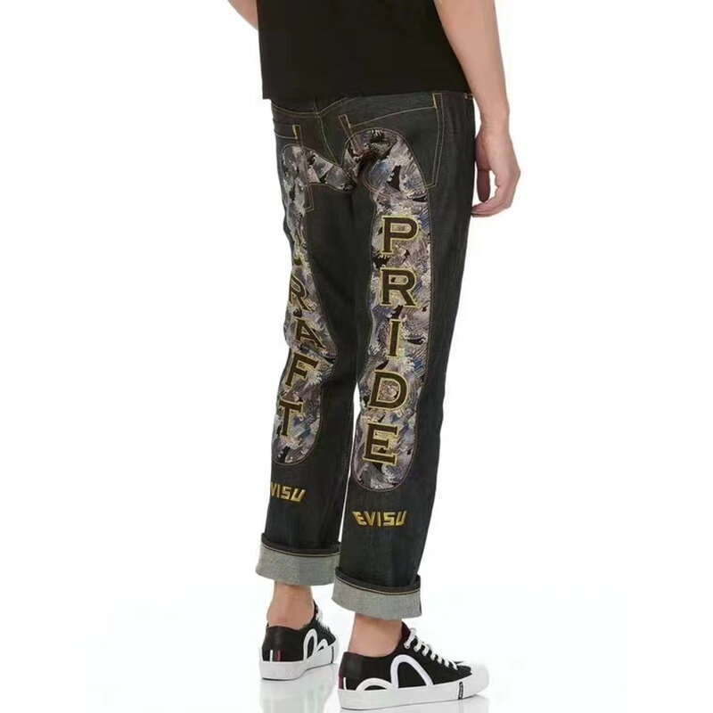 Мужские джинсы с вышивкой M, новые модные брендовые длинные джинсы в японском стиле с маленьким принтом в виде чаек, джинсы высокого качеств...
