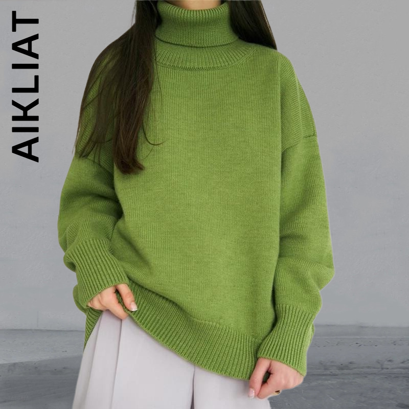 Aikliat ถักคอเต่าผู้หญิงใหม่เสื้อกันหนาว Elegant จัมเปอร์ถักเสื้อกันหนาวเกาหลี All-Match เสื้อกันหนาวสุภ...