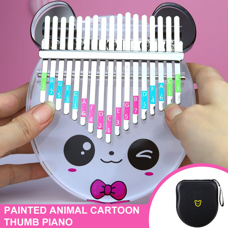 Piano de pulgar con dibujos de animales para niños, Piano de dedo transparente de 17 teclas, regalo con sintonizador, palo de martillo