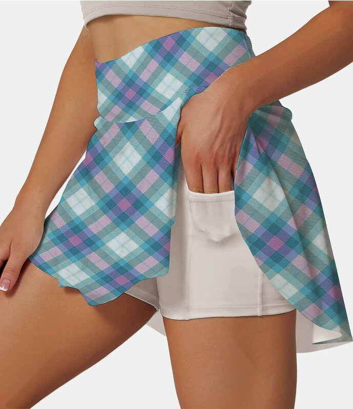 Falda plisada de tenis para mujer, con 2 bolsillos, cintura alta, doble capa, antiexposición, para Fitness, bádminton, Golf