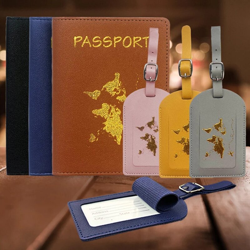 2022 moda mapa bagagem tag acessórios de viagem feminina mala de couro id endereço titular bagagem embarque tag etiqueta portátil