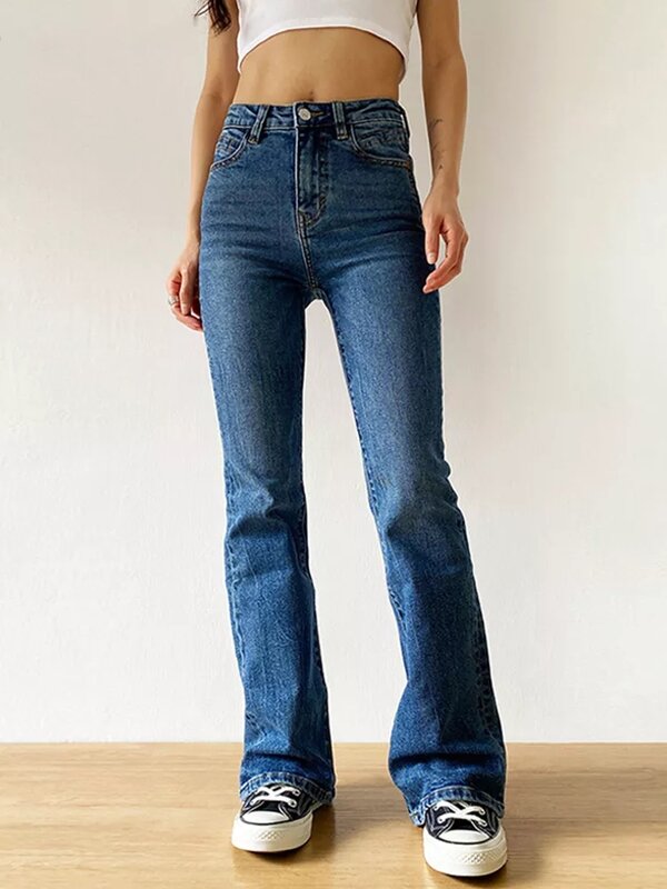 Jeans Bootcut Trendi Baru Fashion Wanita Pantat Lonceng Melar Pengangkat Bokong Y2K Streetwear Pinggang Tinggi Slim Fit Celana Denim Menyala
