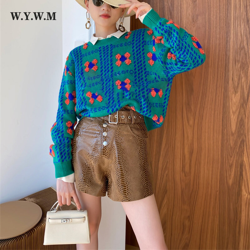 WYWM Winter Trendy Floral Embroidery Pullover Sweater Women Loose O-neck Long Sleeve Knitwear Female Leisure All-match Jumpers