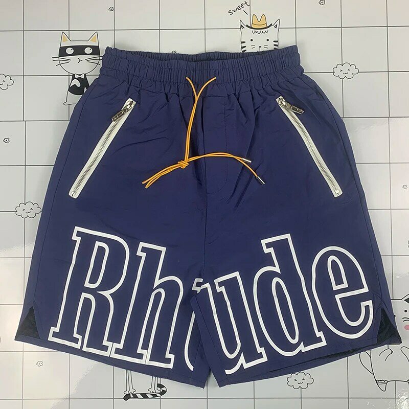 Rhude shorts casuais homens mulheres cordão grande logotipo streetwear shorts praia rhude shorts