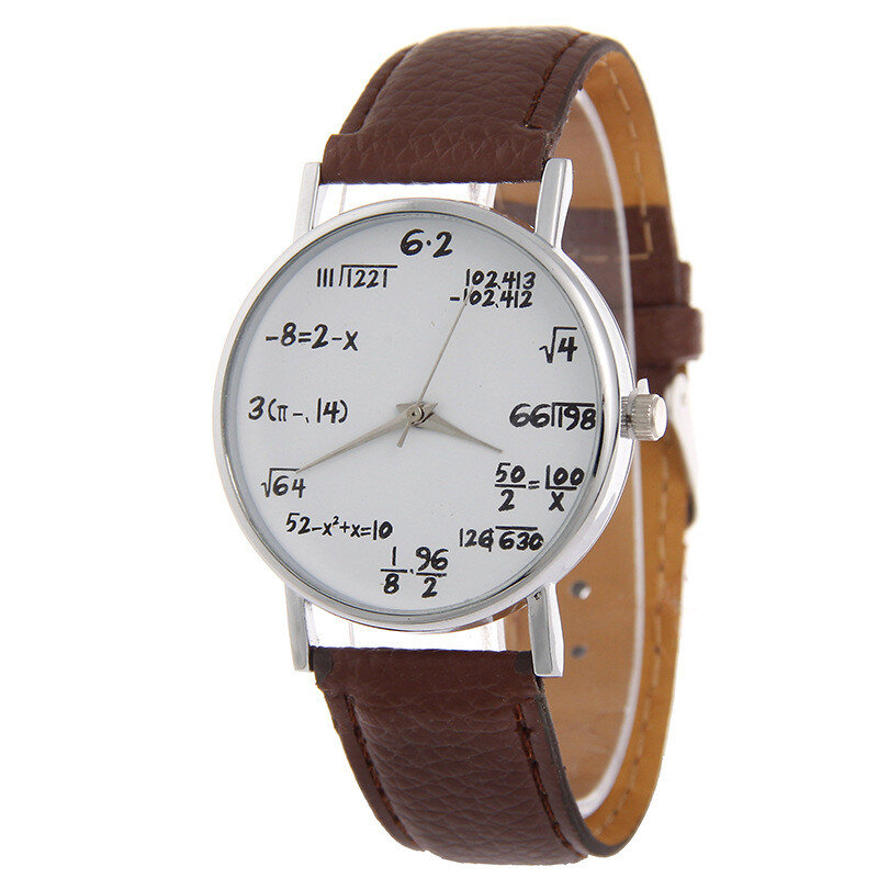 Новинка 2019, модные повседневные женские кварцевые наручные часы с математическими символами кожи для женщин, мужские часы