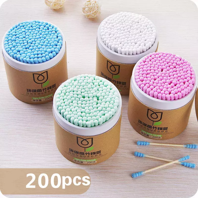 Waciki dla niemowląt 200 sztuk/pudło bambusowe patyczki drewniane miękkie waciki do czyszczenia uszu tampony pampony Pampons Health Beauty