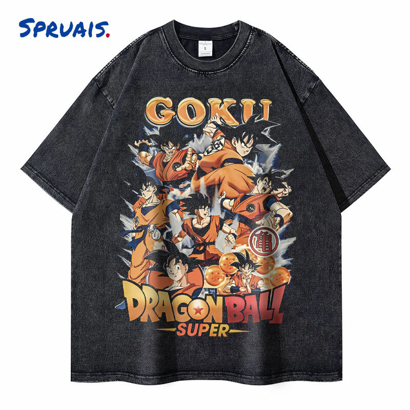 Anime Dragon Ball T-shirts Vintage Washed Black Son Goku T Shirt Streetwear Harajuku Manga Majin Vegeta Bejīta Tops Tees Man