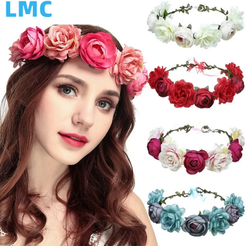 LMC-Diadema de flores para mujer, corona de flores, tocados para mujer, pelo para boda, verano al aire libre