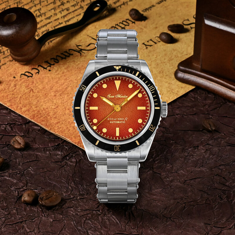 San Martin Men Retro Watches 38mm Diver  Water Ghost Luxury Sapphire NH35 Automatic Mechanical Vintage 6200 Watch 20Bar Luminous