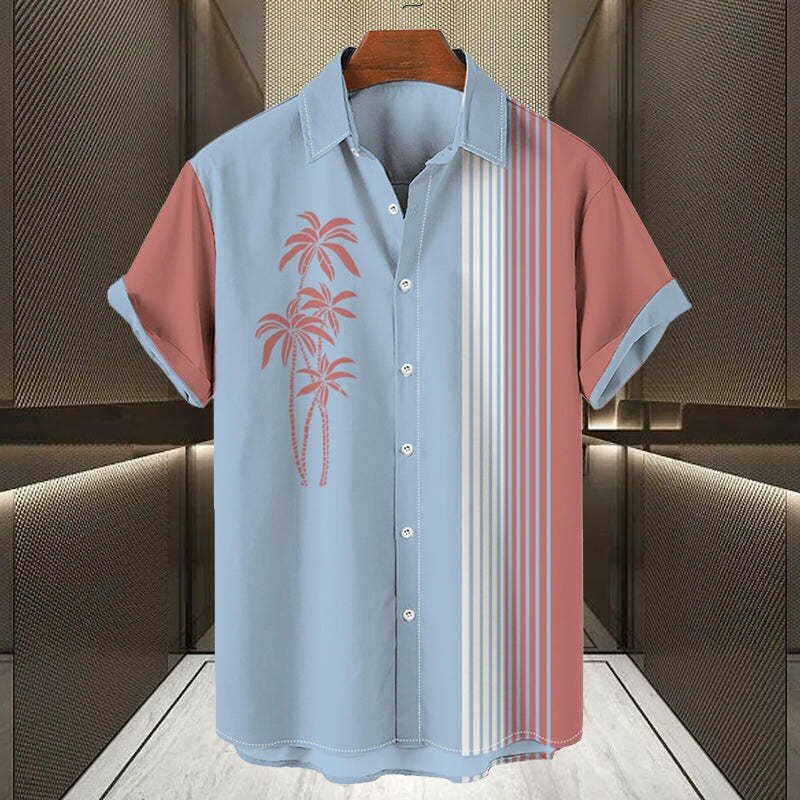Hawaiian Shirt Men Summer 3d Coconut Tree 프린트 셔츠 남성용 홀리데이 반팔 비치 탑스 티셔츠 남성용 오버사이즈 블라우스, 하와이안 셔츠 여름용