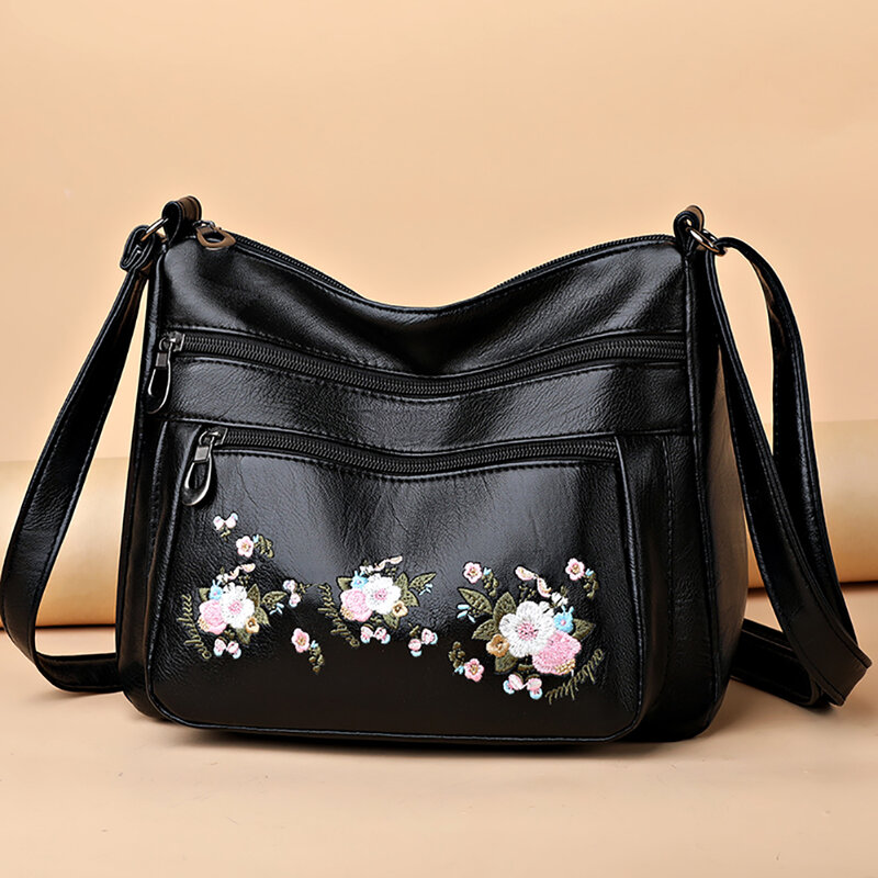 Crossbody Bag For Women Shoulder Bags Embroidery Flower Pattern Messenger Ladies Multiple Pockets Outdoor Travel Crossbody Purse