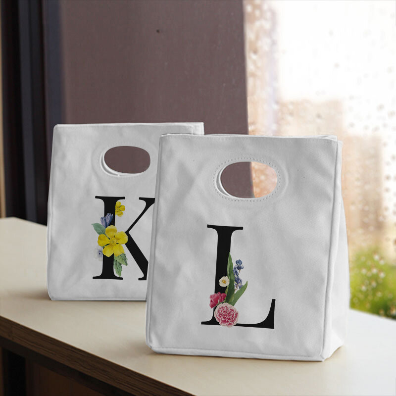 Chrome Yellow Letters Canvas Neutral Rice Bag Food Insulation Storage Bag Portable Large-capacity Portable Children's Lunch Bag