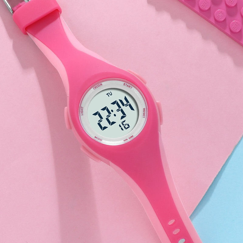 Digital Crianças Relógio Relógio Bonito Rosa Silicone Crianças Relógio De Pulso Esporte Ao Ar Livre Impermeável Relógios Eletrônicos LED Para Menina Menino
