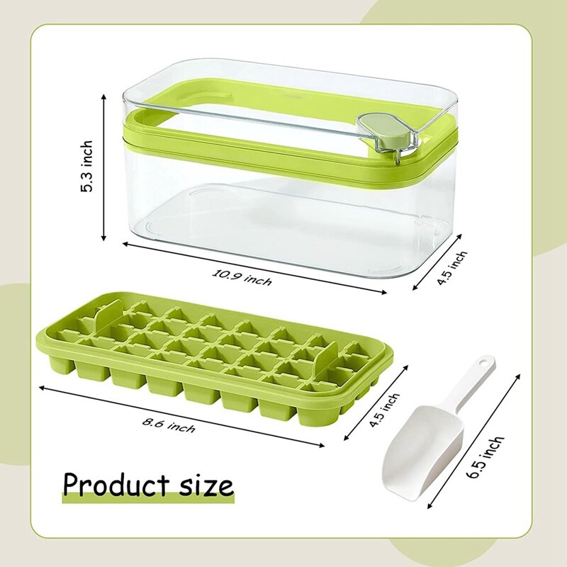 Ice Storage Box 2 Pack Ice Square Trays For Freezer Ice Tray 64 Pcs Ice Square Mold (Green)