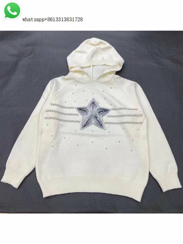 Para 2022, marca de luxo estrela sorte diamante quente bordado idade-reduzindo camisola com capuz de malha mais solto e mais magro hoodie