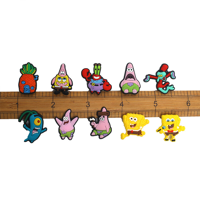 New1pcs Jibz Cute Yellow Sponge PVC Shoe Charms DIY Cartoon Shoe Accessories Fit Croc Clogs Buckle Decorate Kids Girls Gifts