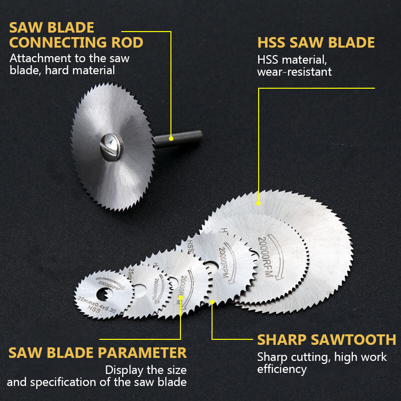 ASOYOGA Mini HSS Circular Saw Blade Wood Cutting Disc Woodworking Diamond Metal Rotary Cutting Tool Power Tools Accessories Kit