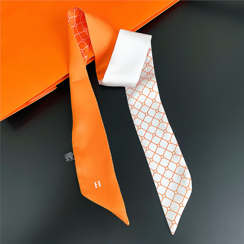 Sciarpa di seta piccolo diamante stampa tinta unita sciarpa da donna sciarpa testa marca piccola cravatta borsa nastro sciarpe lunghe piccole