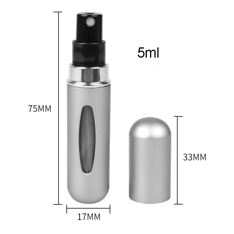 5ml travel perfumy Atomizer przenośny pojemnik na płyny do kosmetyków Mini metalowa pompa aluminiowa Spray pusta butelka wielokrotnego napełniania