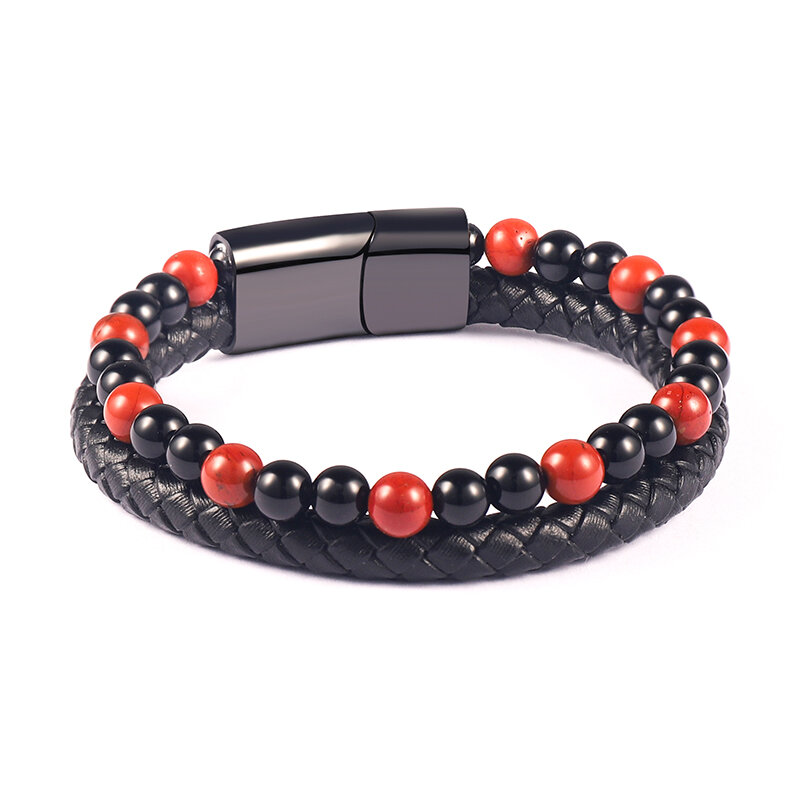 New Leather Bracelet Natural Stone Bracelet Tiger Eye Braided Bracelet Zinc Alloy Magnetic Buckle Men's Jewelry Gift