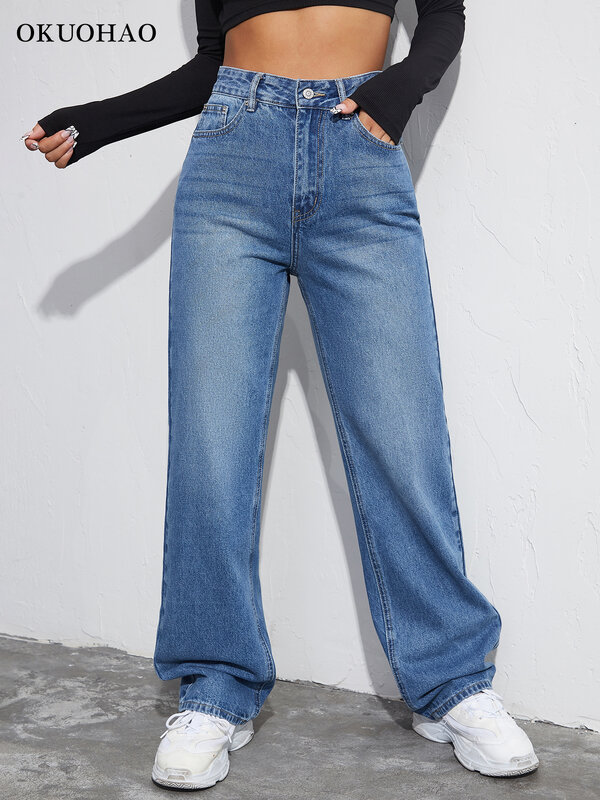 Mulheres loose namorados jeans cintura alta baggy denim calças largas perna reta streetwear vintage y2k jeans roupas femininas