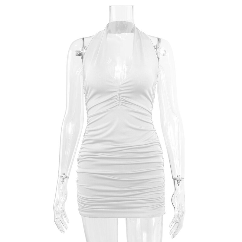 Женское однотонное плиссированное платье, длинное платье-жилет с V-образным вырезом, открытой спиной и плечами, лето 2022