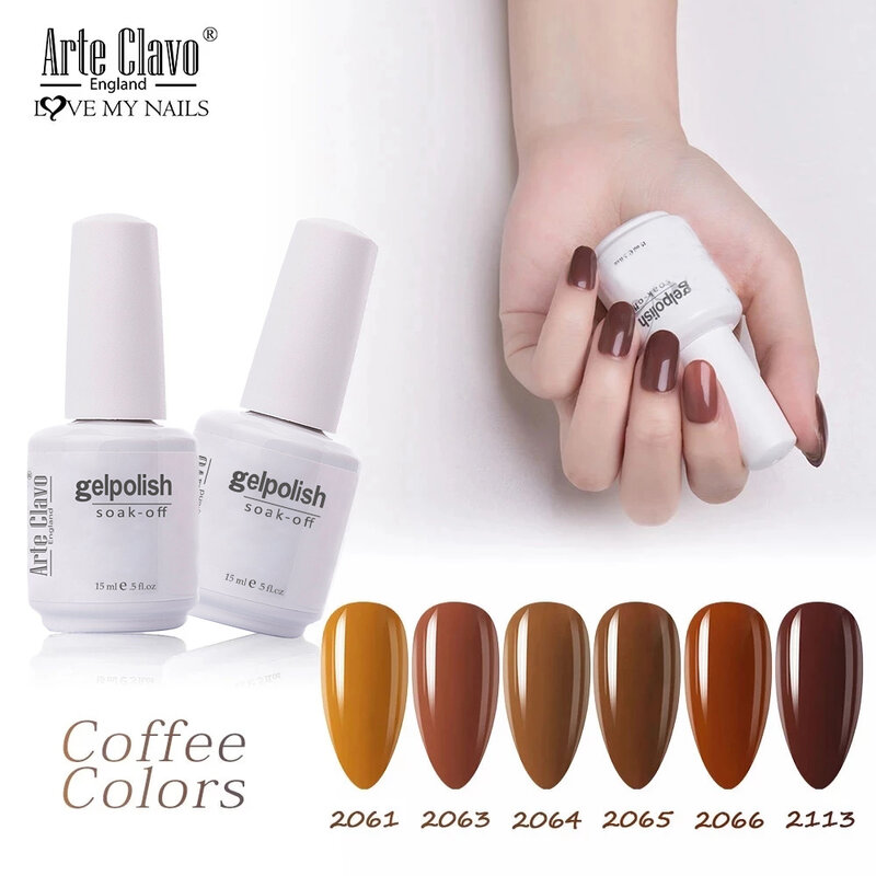 Arte Clavo-esmalte de uñas en Gel, laca LED híbrida para manicura, color café, caramelo, serie marrón Chocolate, 15ml
