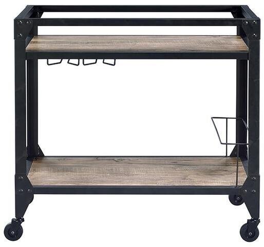Industrial Design Serving Cart Two Shelves Wrapped in Wooden Veneer Versatile Four-wheeled Kitchen Trolley Rustic Oak Charcoal