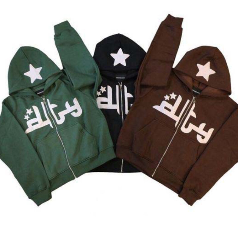 Star letter print hoodie moda masculina zip up manga longa casaco de jaqueta oversized harajuku gothic moletom com capuz y2k roupas adolescentes