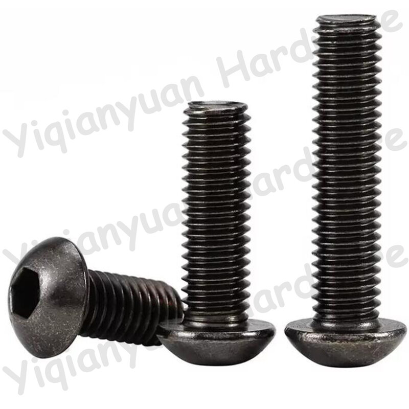Yiqianyuan ISO7380 M8xP1.25 Grade 10.9 Alloy Steel Hexagon Socket Round Button Head Screws Black Nickel Plated Allen Key Bolts