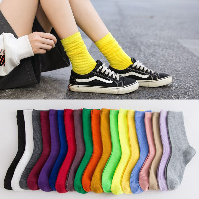 Calcetines largos de algodón a rayas para hombre y Mujer, calcetín suave y transpirable, de Color sólido, a la moda, Otoño e Invierno