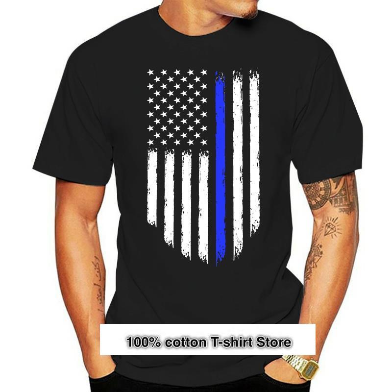 Camiseta fina de línea azul para hombres, camisa estilo harajuku con bandera de EE. UU. UU., patriótica, Policía