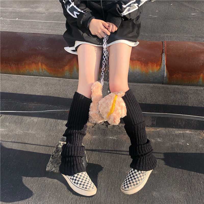 70cm Over Knee Japanese JK Uniform Leg Warmers Korean Lolita Winter Girl Women Knit Boot Socks Pile Up Socks Foot Warming Cover