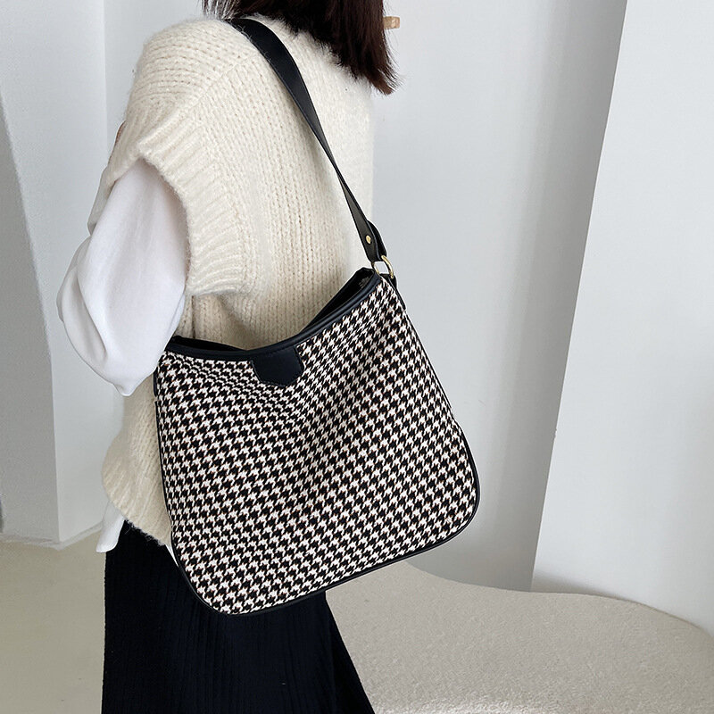 Simple Lattice Fashion Canvas Shoulder Bag for Women New 2021 Luxury Designer Crossbody Underarm Bags Purses Purses and Handbags