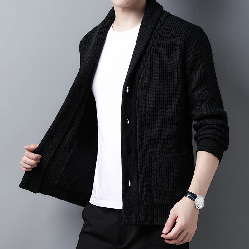 Высококачественный шерстяной дизайнерский плотный новый зимний модный брендовый вязаный свитер, пальто, мужское повседневное пальто, Корейская мужская одежда, 2023