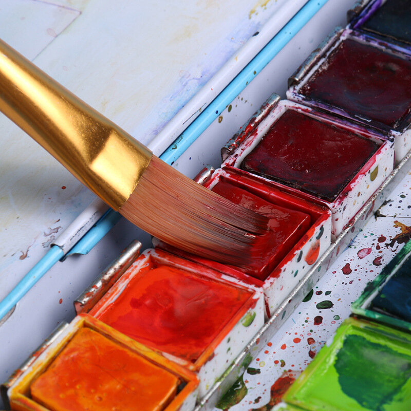 Premuim 12 pçs conjunto de escova de aquarela redonda ponta plana para óleos de aquarela acrílicos pintura estudante iniciante pintados à mão
