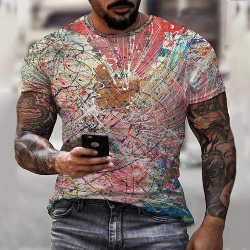 Graffiti ผู้ชายฤดูร้อน3D สีสันใหม่ Casual เสื้อยืด0คอพิมพ์แฟชั่นผู้ชาย Street เสื้อแขนสั้น