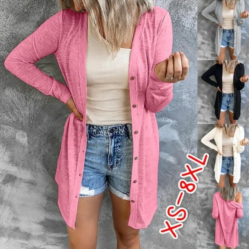 2022 S-3XL Fashion Women Spring and Autumn Casual Tops Solid Color Long Sleeve Open Front Cardigan Coat Ladies Loose Blouse