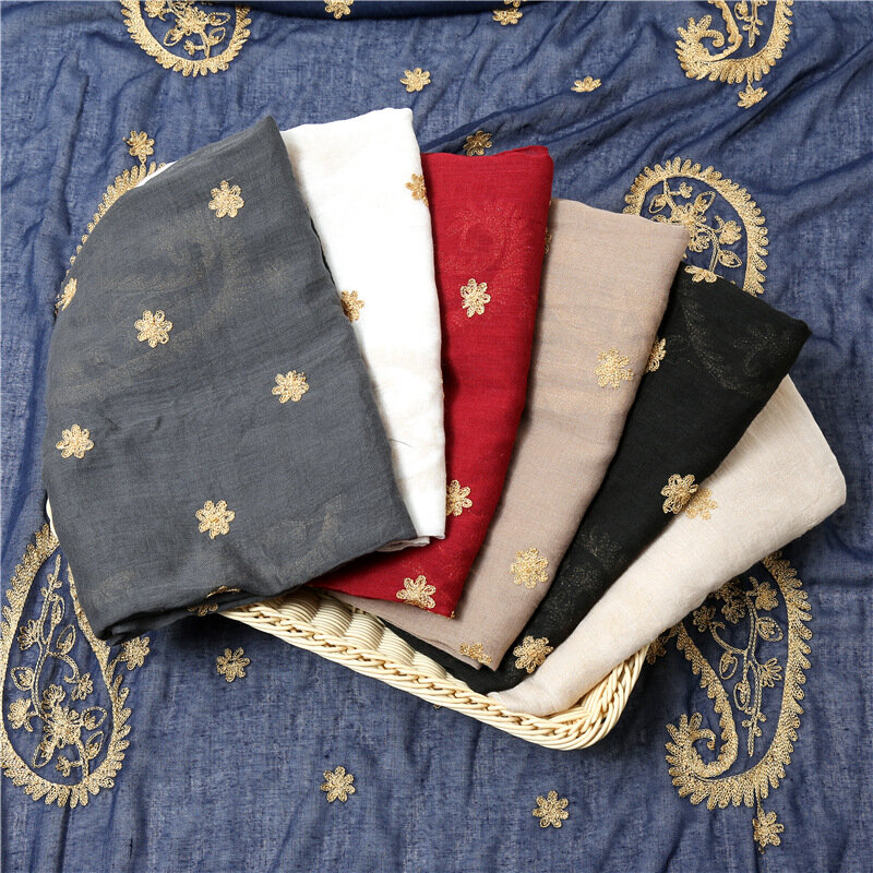 Bufanda de algodón con bordado de cachemir para mujer, Hijab musulmán, Bandana suave, pañuelo para el cuello, 2022