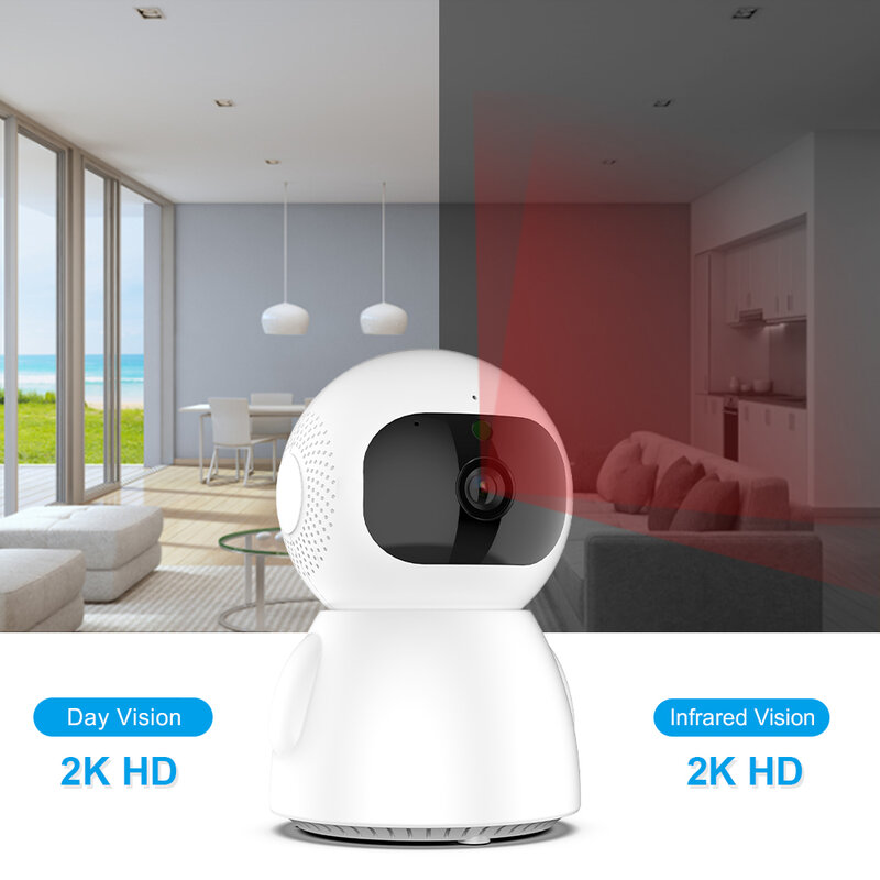 Caméra de surveillance intérieure PTZ IP WiFi HD 2K, dispositif de sécurité domestique sans fil, avec suivi automatique, audio bidirectionnel, babyphone vidéo