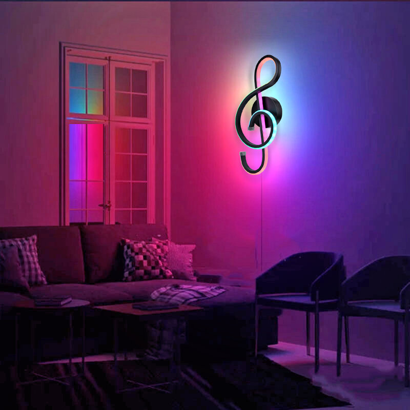 Lámpara de pared LED RGB moderna con forma de nota Musical, luz de pared colorida para dormitorio, restaurante, sala de estar, accesorios de iluminación interior