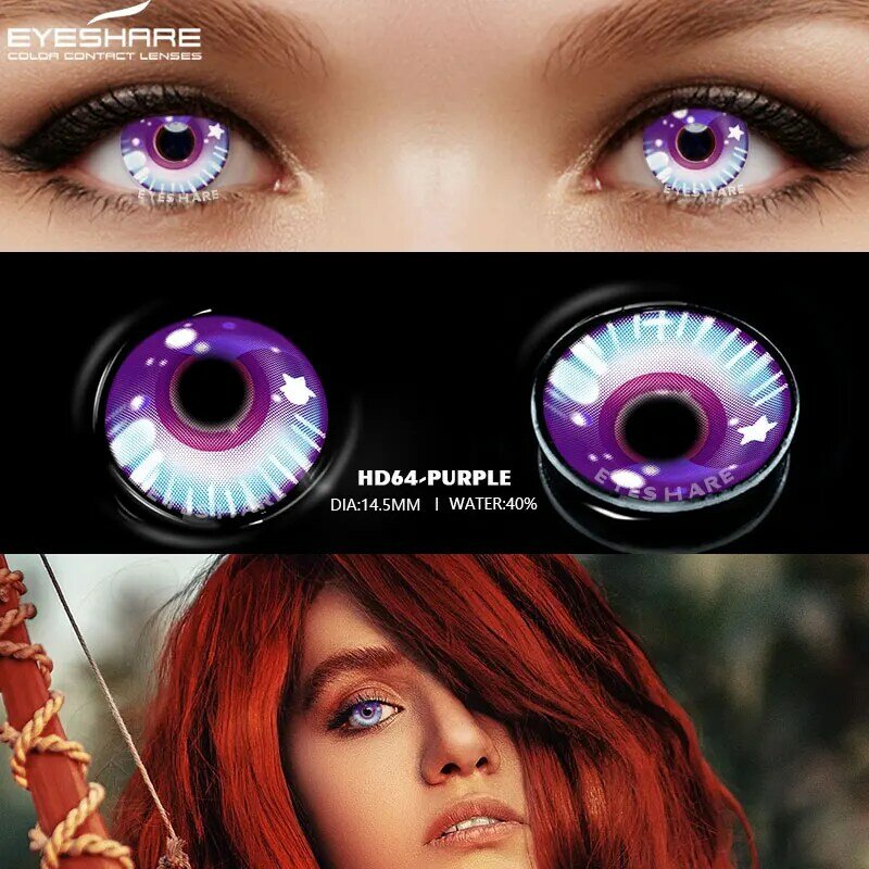 Контактные линзы EYESHARE для косплея, цвет ed, для глаз, 2 шт., аниме линзы для Хэллоуина, фиолетовый цвет, цветные контактные линзы для глаз, синие...
