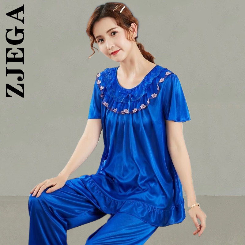 Zjega Women Fashion Pajamas Loose Homewear For Middle Age Satin Pajamas Set Lingerie Soft Ladies Suit Female Clothes Nightgown